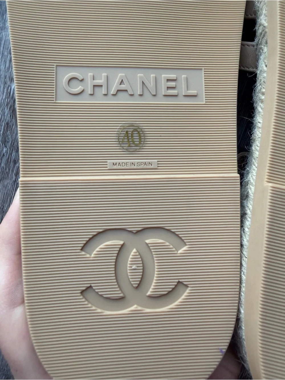 CHANEL Tan Leather Strappy Espadrille Sandals with CC Emblem
